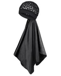Satin Wrap Cap Hair Net and Scarf Combo for Silk Press - Soft Hair Net with Scarf for Sleeping, Protective Hair Wrap Scarf (Black) - color: Black