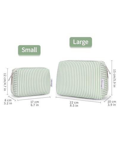 Narwey Striped Makeup Bag Travel Cosmetic Bag Organizer Toiletry Bag Make Up Bags with Compartments for Women Girls (Large, Mint Green Stripe) - color: A-Mint Green Stripe, style: Large