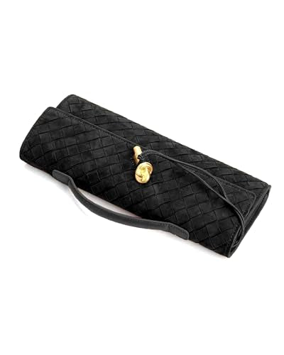 NEWBELLA Handwoven Women's Clutch Purse, Crossbody Bag with Adjustable Strap for Evening & Casual Use - color: Matted Black