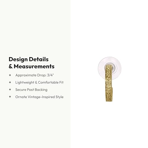 1928 Jewelry Tiny Etched Floral Hoop Earrings - color: Gold