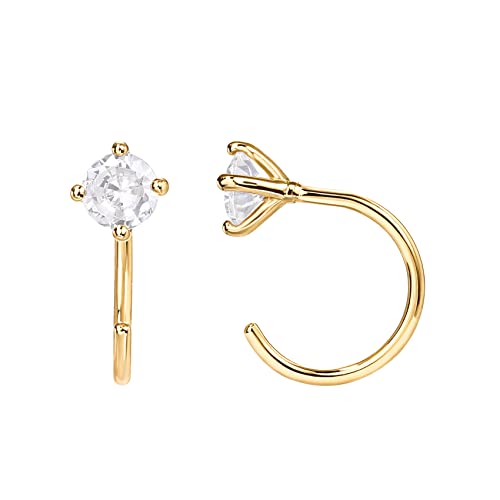 PAVOI 925 Sterling Silver Huggie Half Hoop Earrings | Hypoallergenic Minimalist Tiny Cartilage Earring - style: Round CZ