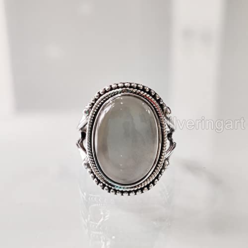 Natural Gray Moonstone Ring, Woman's Gray Moonstone Ring, June Birthstone, Bohemian Band, 925 Sterling Silver, Womens Ring, Christmas, Thanksgiving, Handmade, Statement Jewelry, Natural Gemstone Ring