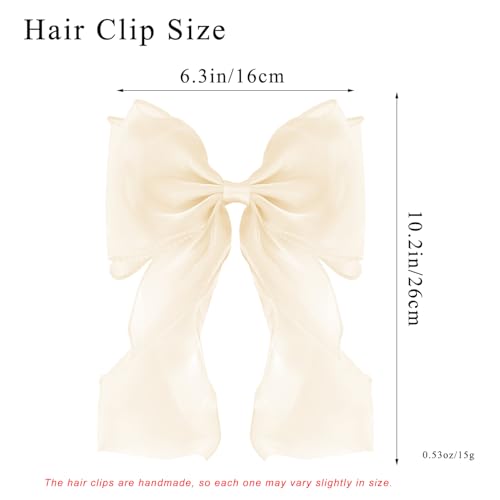 Large Hair Bow Clips for Women, Pink Bow Hair Barrettes with Long Tail French Hair Ribbon Clips Hair Accessories for Girls (Apricot) - color: Apricot