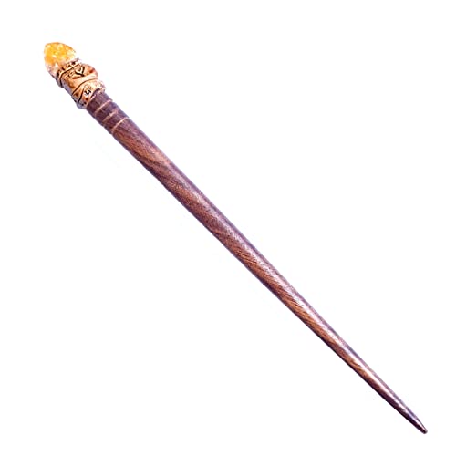 Natural Tumbled Healing Gemstone Crystal Wooden Hair Stick Handmade Gifts Boho Reiki by Smoky Quartz (Citrine raw) - color: Citrine raw