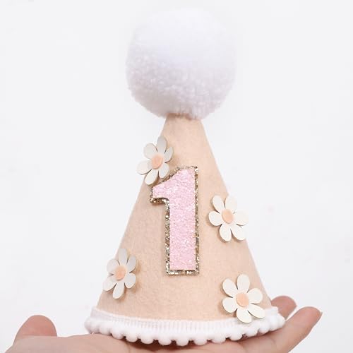 Daisy 1/2 Birthday Cone Hat - Bohemian 6 Months Birthday Decorations,Spring Flower Party Crown Photo Props - color: 1st Brithday