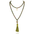Long Bohemian Hand Knotted Stone Beaded Tassel Necklace for Women Statement Jewelry Gift - color: Green