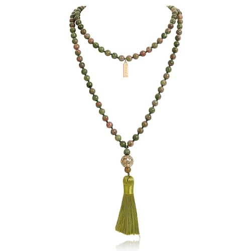 Long Bohemian Hand Knotted Stone Beaded Tassel Necklace for Women Statement Jewelry Gift - color: Green