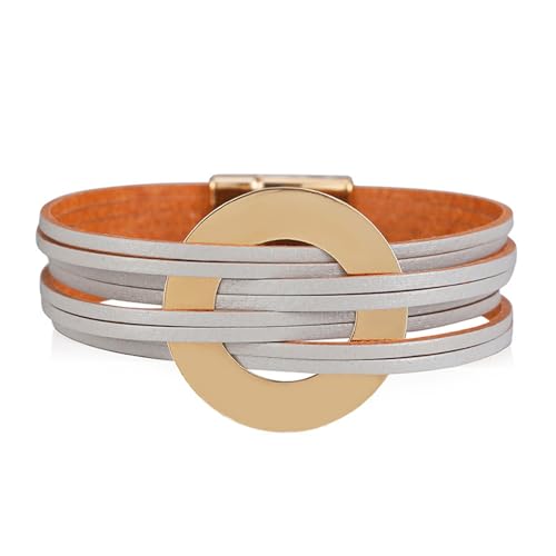Long tiantian Leather Wrap Bracelets for Women Circle Rhinestones Boho Layered Bracelet Cuff Bangle Bracelet Jewelry Birthday Gifts for Women Holiday Outfits - color: B5:silver