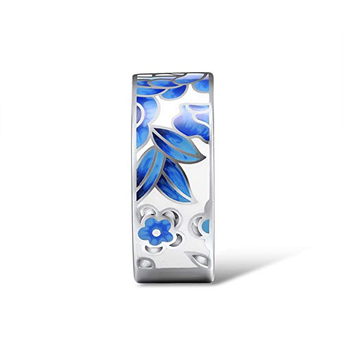 Santuzza 925 Sterling Silver Enamel Flower Pattern Ring for Women - color: Lotus