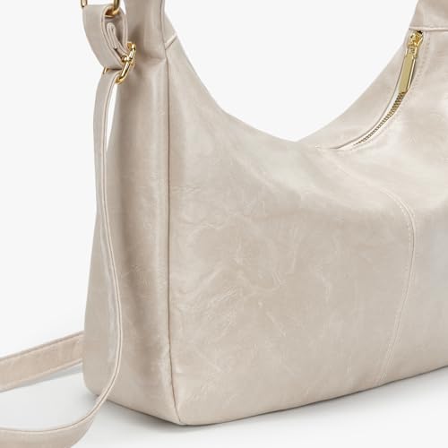 Brown Shoulder Bag for Women,Brown Leather Purse Slouchy Hobo Bags Everyday Purse Daily Commuting Bag with Zipper - color: White