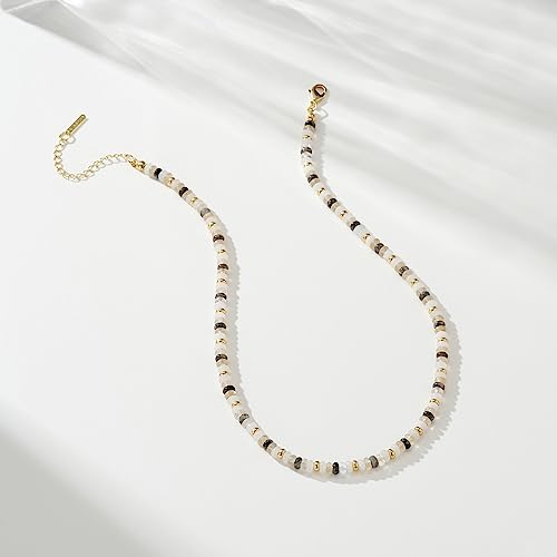 KissYan Boho Beaded Choker Necklace for Women, Gemstone Choker Natural Stone Freshwater Pearl Surfer Necklaces 14K Gold Plated Summer Beach Handmade Jewelry - color: F-Black Quartz