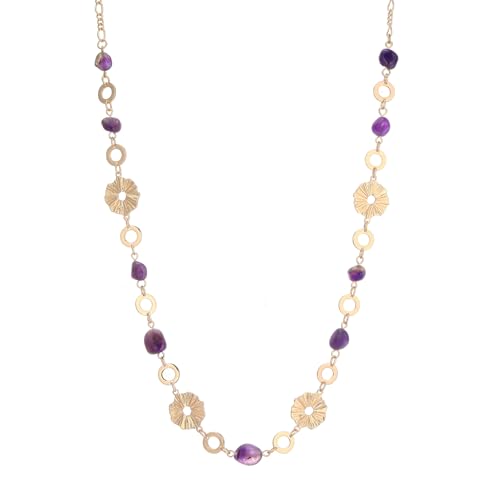 Long Gold Necklaces for Women Dainty Natural Stone Beaded Gold Necklace Mothers Day Gifts Boho Gold Costume Jewelry for Women - color: Amethyst