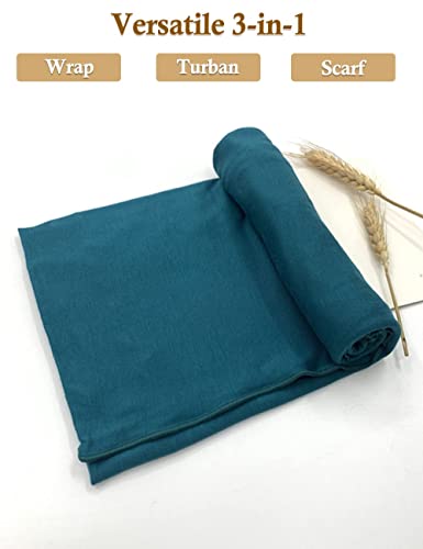 Nonbongoy Head Wraps for Black Women Stretch Headwraps Large Hair Wraps Hijab Scarves for Muslim Head Scarf Turban Headbands - color: 1-cyan Headwrap