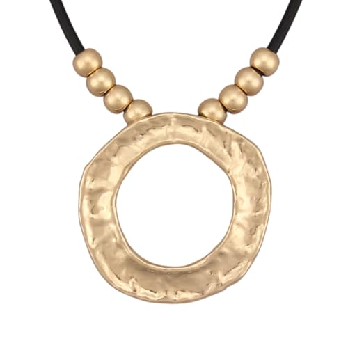 Boho Necklace for Women Adjustable Silicone Rope with Gold Beaded Pendant Chunky Handmade Vintage Jewelry - style: Bead Ring
