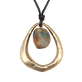 Bohemian Women's Leather Long Pendant Necklace Sweater necklace Adjustable Retro Woven Handmade Jewelry - color: Gold Water Drop Green Stone
