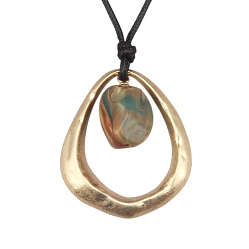 Bohemian Women's Leather Long Pendant Necklace Sweater necklace Adjustable Retro Woven Handmade Jewelry - color: Gold Water Drop Green Stone