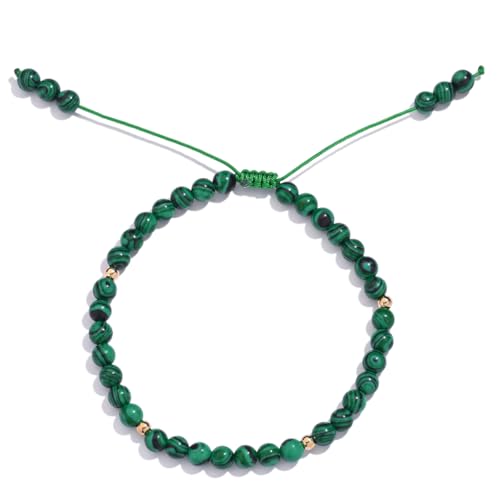 Softones 6mm Natural Stone Anklet for Women Gemstone Ankle Bracelets for Women Healing Energy Crystal Anklets Adjustable(8.5-10 Inches) - color: malachite