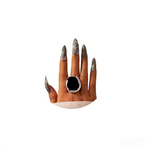 Vintage Statement Rings for Women,Chunky Gold Cocktail Rings,Big Black Enamel Drip Finger Ring,Fashion Geometric Punk Ring Gothic Jewelry Accessories Gifts - color: Silver