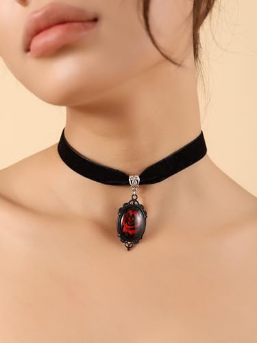Sacina Gothic Victorian Black Velvet Rose Choker, Goth Vintage Steampunk Black Necklace, Goth Jewelry, Halloween Christmas Jewlery Gift for Women