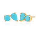 Turquoise Stud Earrings for Women, 14K Gold Plated Created Gemstone Minimal Design Everyday Boho Jewelry Gifts - style: Round Teardrop
