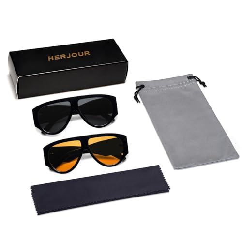 Oversized Retro Aviator Sunglasses Womens Mens 70s Classic Vintage Sun Glasses AR82227 - color: Deep Black+bright Yellow