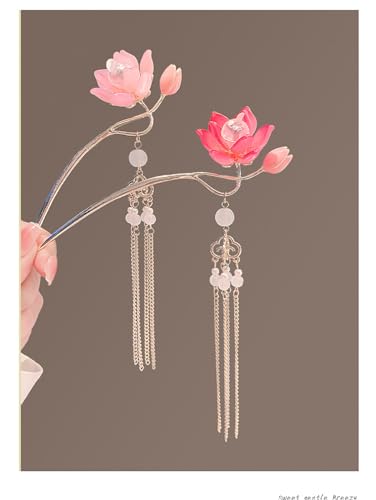 Lantern Light Tassel Hairpins Hair Stick Chinese Coiled Hair Antique Hair Pin Hair Accessories for Women Lotus-#02 - color: Lotus-#02