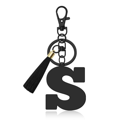 Oubaka Initial Monogram A-Z Keychain for Women, Cute Initial Letter Keychain with Tassel for Handbag Car Key Bag Keyring - color: Black-s