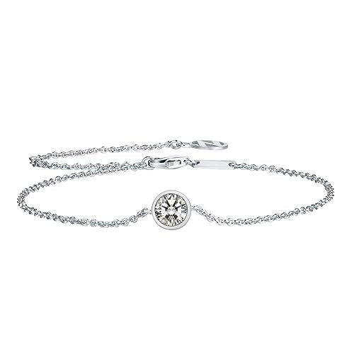 NOKMIT Solid 925 Sterling Silver Bracelets for Women, Dainty Interlocking Circles Cubic Zirconia Adjustable Chain Bracelet, Trendy Stackable Link Bracelets, Simple Cute Jewelry Gifts - color: Silver Bezel-Set CZ