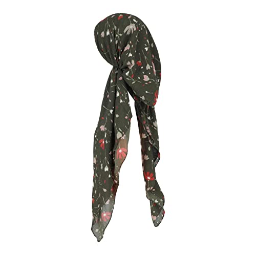 Pretied Head Scarves for Women Featuring Lightweight Crimped Material and Attractive - color: Floral Olive