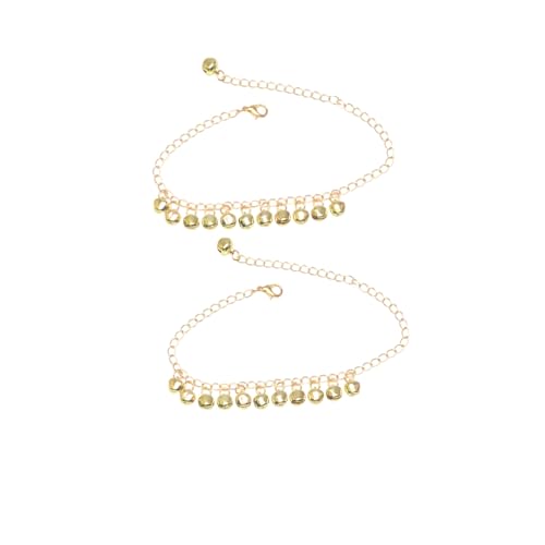 2 Pcs Set Boho Bell Tassel Anklet Bracelet Vintage Sounds Bells Beaded Adjustable Charm Ankle Foot Chain Indian Barefoot Goth Hippie Anklets Summer Beach Belly Dance Jewelry for Women - color: Gold