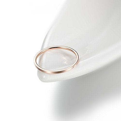 8pcs 1MM Thin Stainless Steel Knuckle Midi Stacking Rings for Women Plain Band Comfort Fit - color: Flat - Rose Gold 8pcs(size 3 to 10)