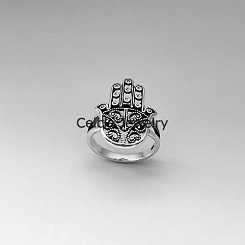 Solid 925 Sterling Silver Large Hamsa Ring, Flower Ring, Statement, Hand, Religious, Boho Bohemian, Minimalist, Mothers Day (Size 7)