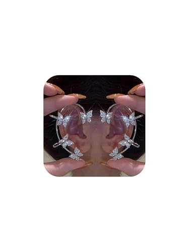 2 PCS Butterfly Ear Cuff Fairy Wing Cuff Wraps Vintage Non-Piercing Fake Earrings for Women Bridal Wedding Party Prom Ball Jewelry Crystal Rhinestone Sparkling - style: Style5