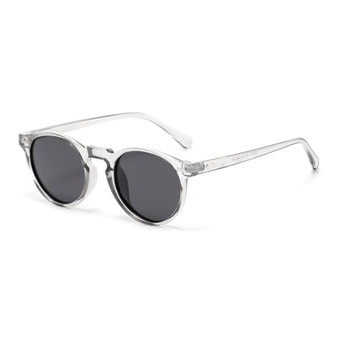 LJCZKA Round Polarized Sunglasses for Men Women Retro Small Face Sunglasses Polarized Vintage Sun Glasses UV400 Protection - color: Clear Grey Grey