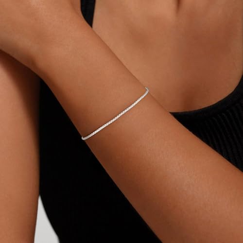 S925 Sterling Silver Box Chain Bracelets for Women - Sterling Silver Box Bracelet Handmade Jewelry Gold Bracelets for Women 6.5/7/7.5/8 Inch