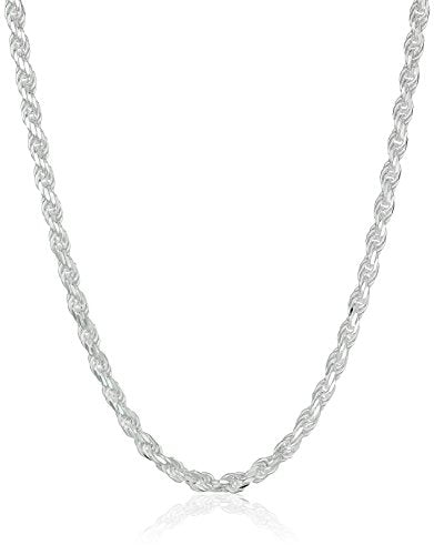 Amazon Essentials Sterling Silver Diamond Cut Rope Chain Necklace - color: Silver, size: 24"