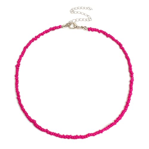 Roe Dolph Colorful Beaded Necklaces for Women Boho Beaded Necklace Beach Surfer Jewelry Handmade White Pink Blue Beads Summer Outfits Accessories - color: B1-Pink Beaded Necklace