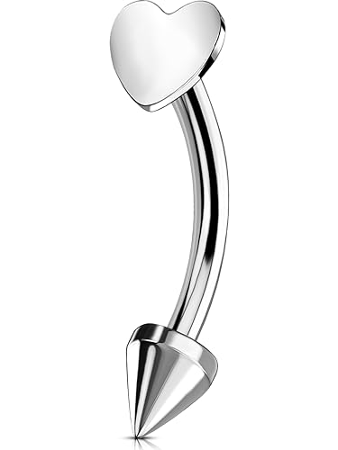OUFER Rook Piercing Jewelry, G23 Solid Titanium Eyebrow Rings, Heart Vertical Labret Lip Jewelry, 16G Curved Barbells, Daith Rook Earrings for Women Men - color: Silver Heart, size: 16G 8mm