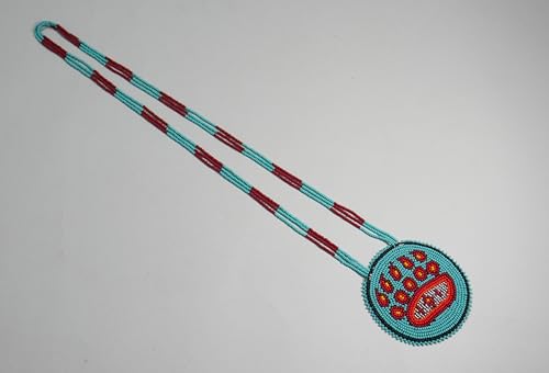 Handmade Native American Style Tribal ethnic Seed Bead Beaded Layered Medallion Necklace #1 - color: Bear Paw Turquoise