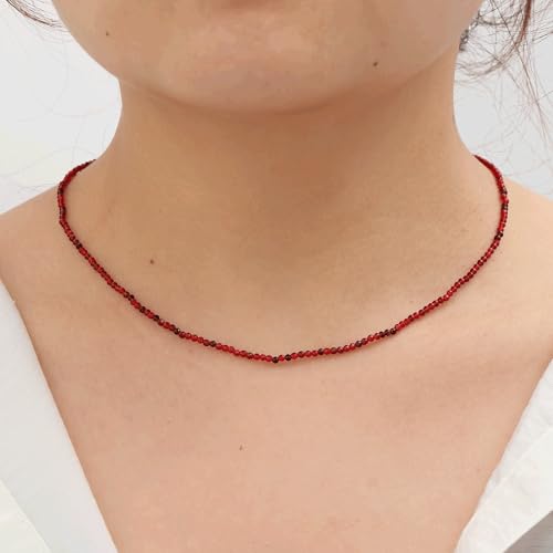 JSJOY Tiny Crystal Beaded Choker Necklaces for Women Colorful Beaded Necklace Dainty Choker Necklaces Simple Boho Jewelry Gifts for Teens Handmade Shining Bead Necklaces Gifts - color: Dark Red