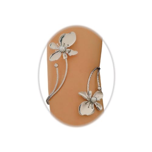 Flower Arm Cuff Bracelets for Women Adjustable Gold Upper ArmBand Jewelry Boho Floral Open Wrap Statement Bangle Bracelet Arm Cuff Jewelry Gifts for Women - color: Sliver