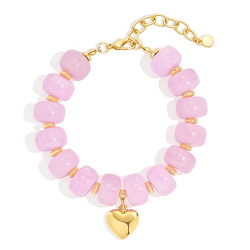 Chunky Beaded Bracelets for Women Boho Multicolor Acrylic Resin Beads Bracelet Adjustable Statement Bracelet Summer Beaded Jewelry - color: Heart beads bracelet-pink