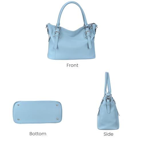 HESHE Genuine Leather Purses and Handbags for Women Tote Shoulder Bag Satchel Purse Top Handle Bags Hobo Crossbody Purse - color: Light Blue, size: Large