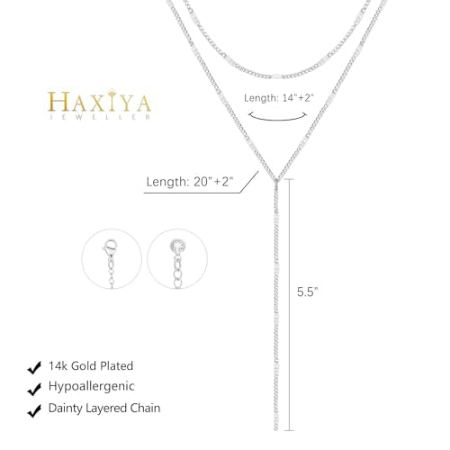 HAXIYA Lariat Gold Necklace for Women Dainty Long Necklace 14K Gold Plated/Silver Y-Shaped Pendant Drop Chain Layered Pearl/Beaded/CZ Necklaces Gold Jewelry Gift for Prom/Wedding - style: Sequin - Silver