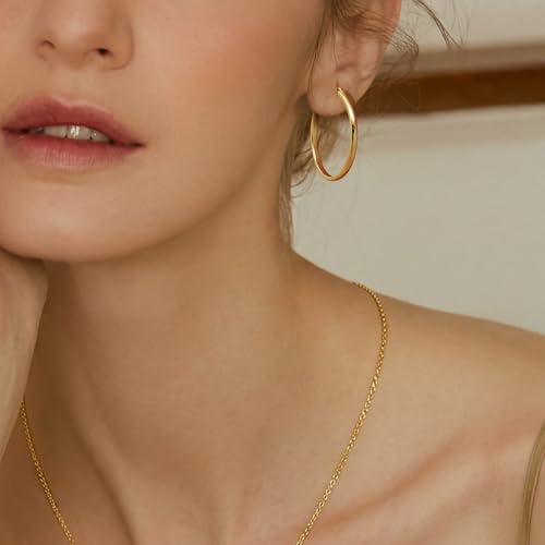 14K Gold Hoop Earrings for Women 14K Gold Earrings for Women Gold Hoop Earring for Womens Hoops Understated Elegance with Smooth Lines Hoops Earring for Womens 20/25/30/35/40/50 mm - size: 35MM