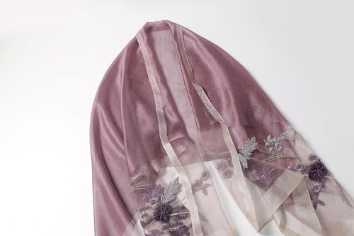 Jeelow Silk Blend Floral Fashion Scarf Shawl Wrap Lightweight Sheer For Women Floral Embroidery Wedding Party Prom - color: Light Orchid