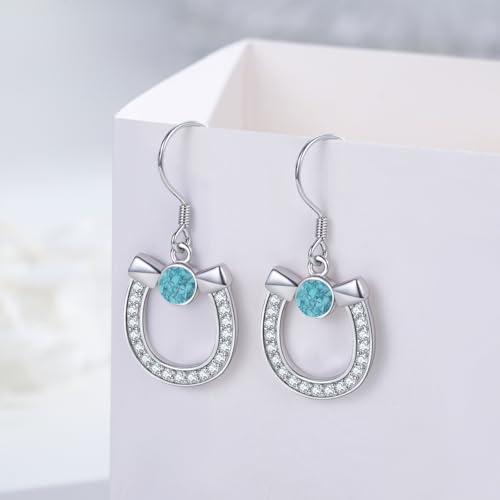 Western Earrings for Women 925 Sterling Silver Turquoise Western Country Dangle Drop Earrings Country Jewelry Gifts for Cowgirl Cowboy - style: Horseshoe-2 Turquoise