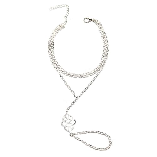 925 Sterling Silver Hand Chain Boho Finger Ring Bracelet for Women Dainty Adjustable Floral Layered Chain Slave Bracelets, Sterling Silver Durable Waterproof Summer Beach Vocation Finger Ring Jewelry