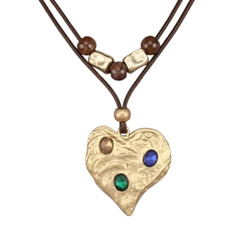 Bohemian Necklaces for Women Long Leather Necklace with Large Pendant Chunky Boho Hippie Jewelry Pendant Chocker Necklace - style: Boho Chunky Gold Necklace
