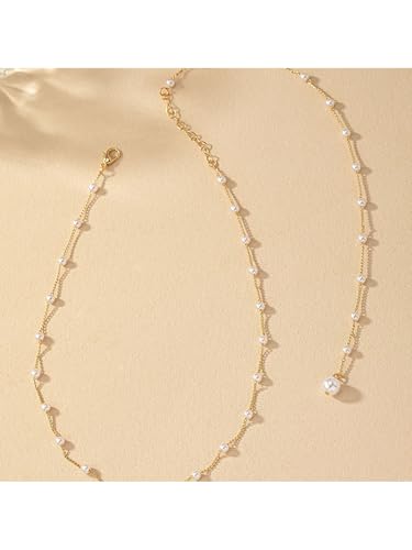 Silver Gold Back Necklace Back Jewelry for Backless Dress Pearl Backdrop Necklace Long Body Chain for Backless Dress Sexy Dainty Elegant Body Chain Jewelry Women Prom Party Anniversary - style: A1- All pearl - gold